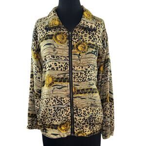 VTG Y2K 90s 00s Activology Bomber Jacket Silk Leopard Gold Chain Zip S Small